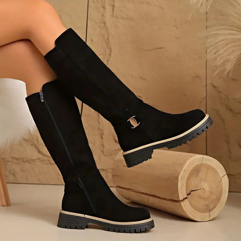 Women's Buckle Detail Knee High Boots