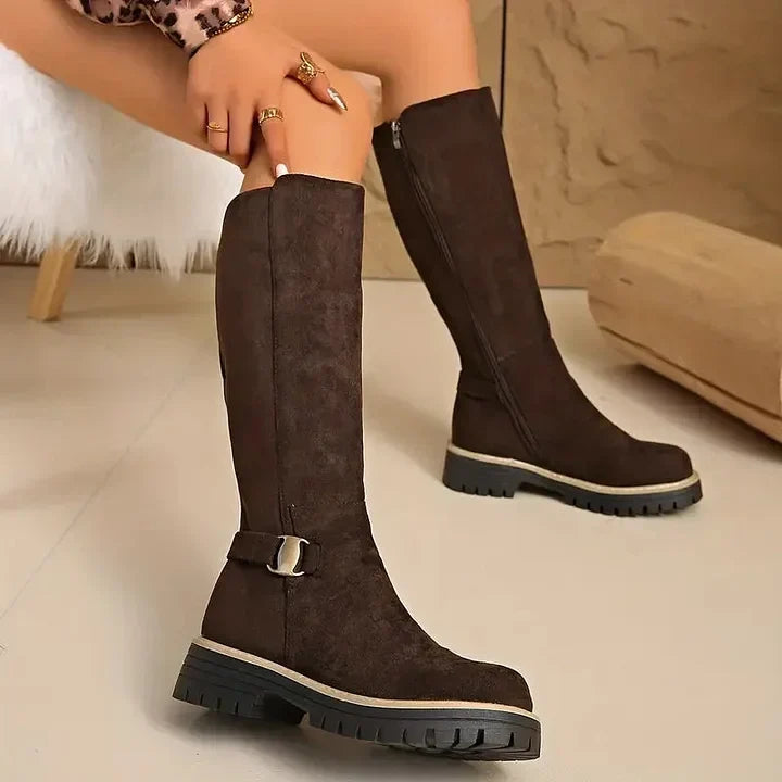 Women's Buckle Detail Knee High Boots