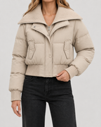 Kurze Steppjacke mit Strickkragen für Damen