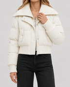 Kurze Steppjacke mit Strickkragen für Damen