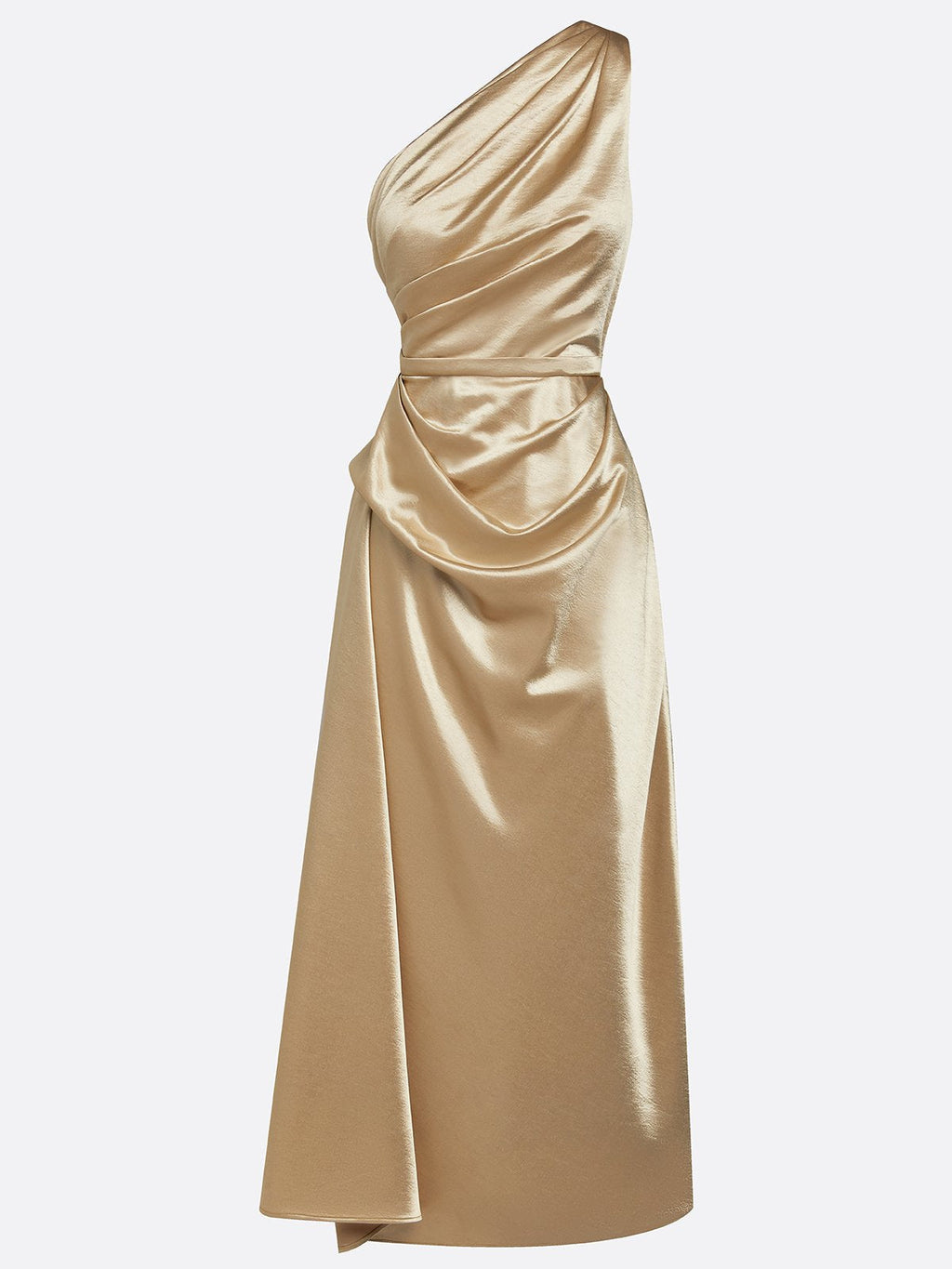 Women's One-Shoulder Ruched Sheen Midi Dress