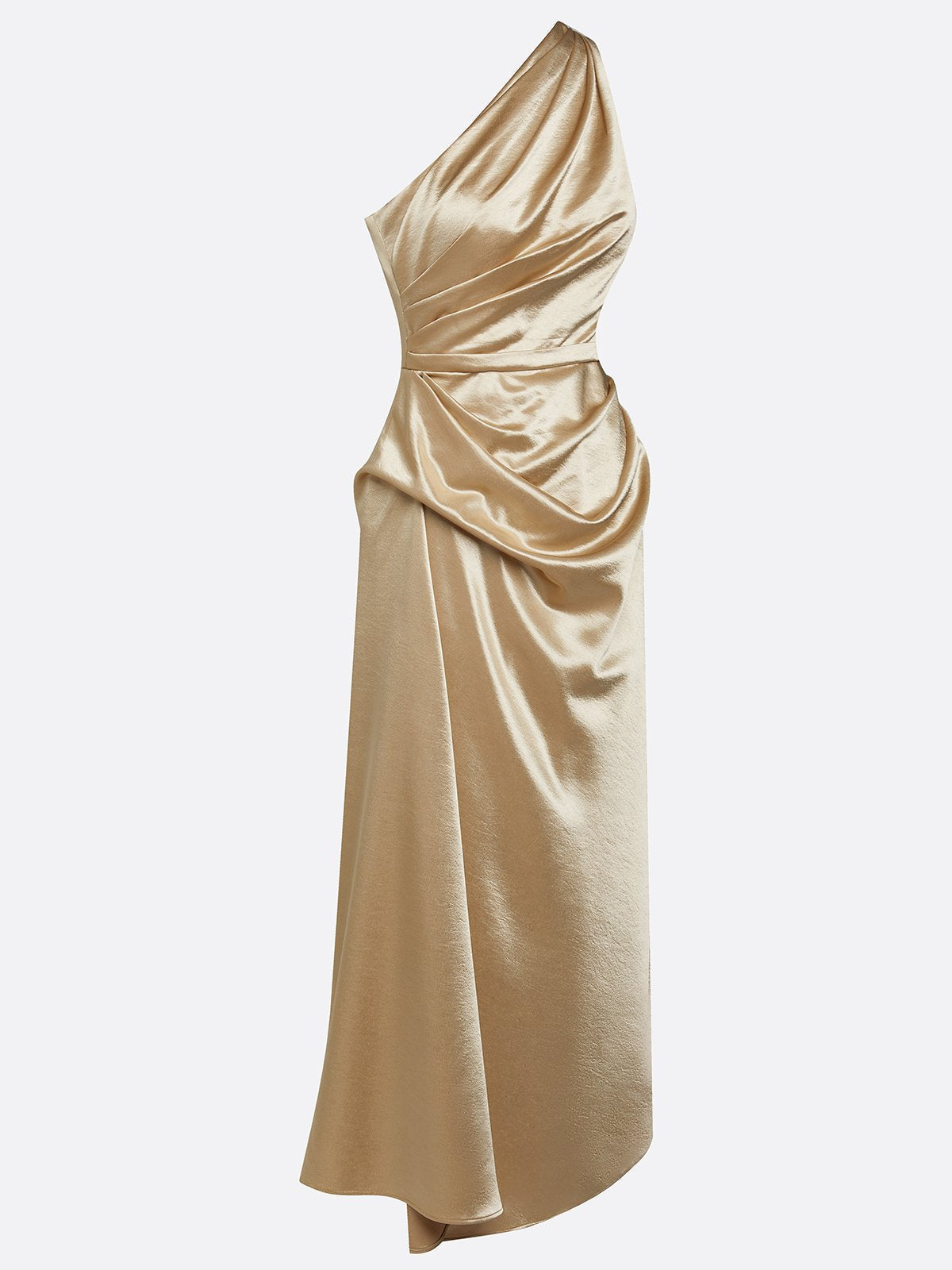 Women's One-Shoulder Ruched Sheen Midi Dress