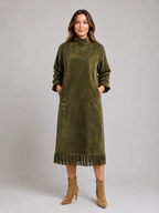 Midikleid in Wildleder-Optik mit Stehkragen und Fr Saum
