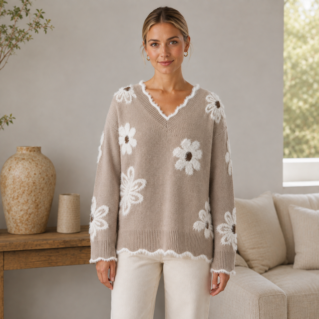 Damenpullover mit großen Blumen