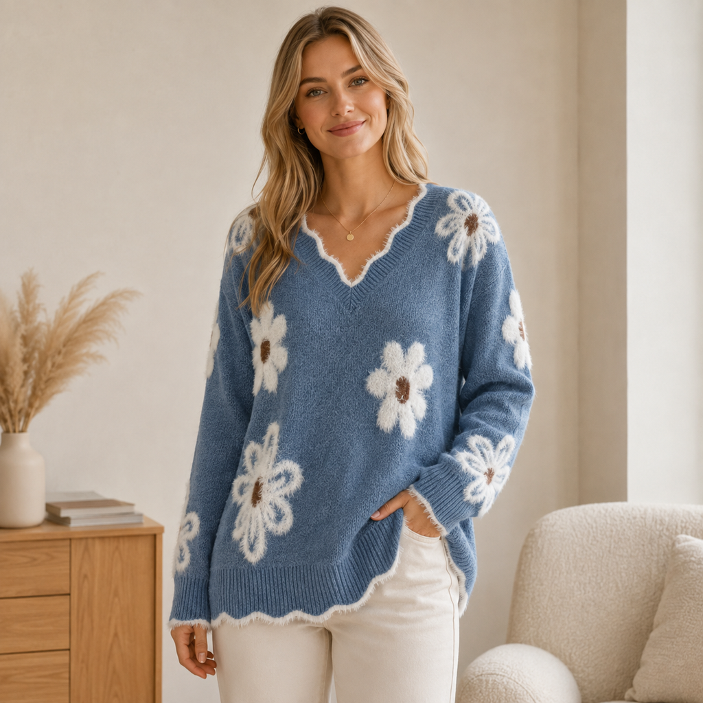 Damenpullover mit großen Blumen