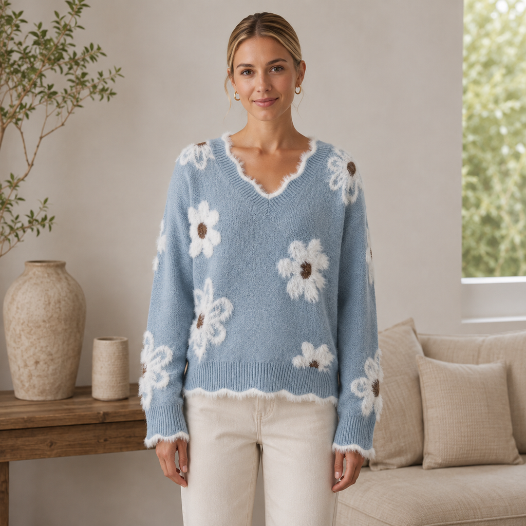 Damenpullover mit großen Blumen
