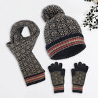 3-teiliges, warmes Winterset aus Strick für Damen