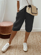 Women's Cotton Shorts with Elastic Waistband – Perfect for Summer - Black
