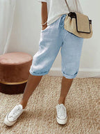 Women's Cotton Shorts with Elastic Waistband – Perfect for Summer - Blue