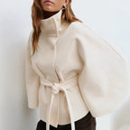 Women's Belted High Neck Cape Coat