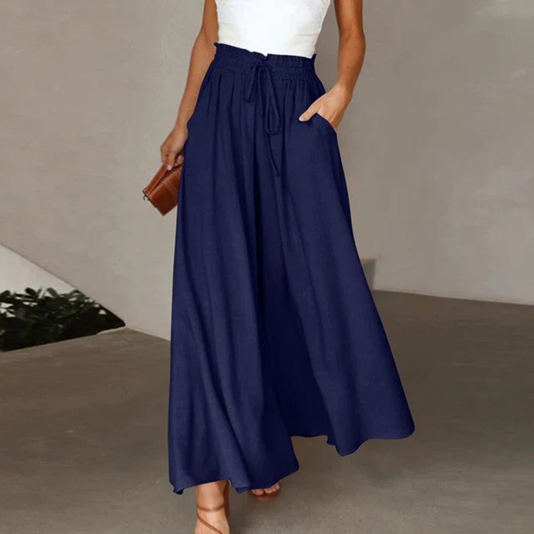 Women's High-Waist Linen Wide Leg Pants With Drawstring and Pockets