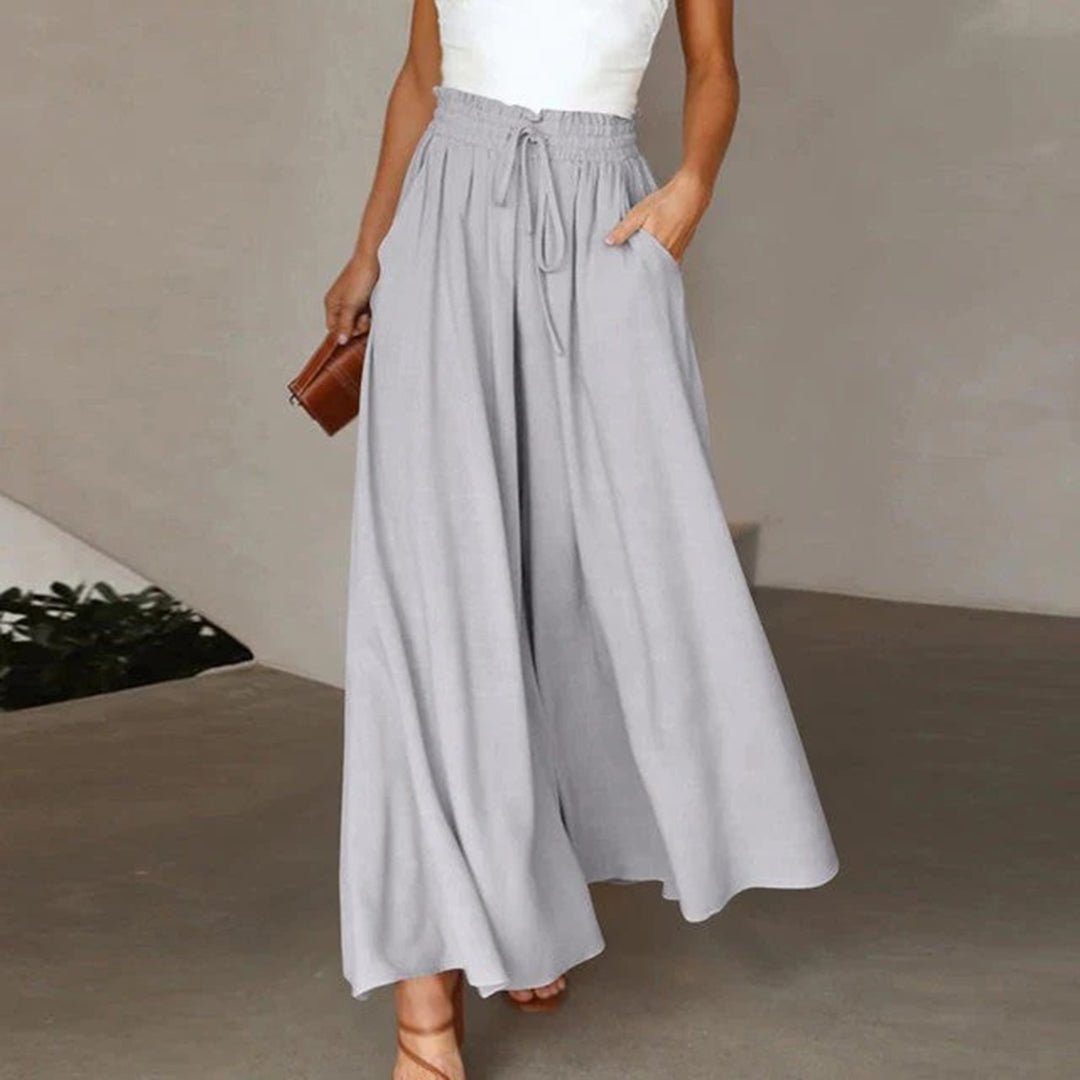 Women's High-Waist Linen Wide Leg Pants With Drawstring and Pockets