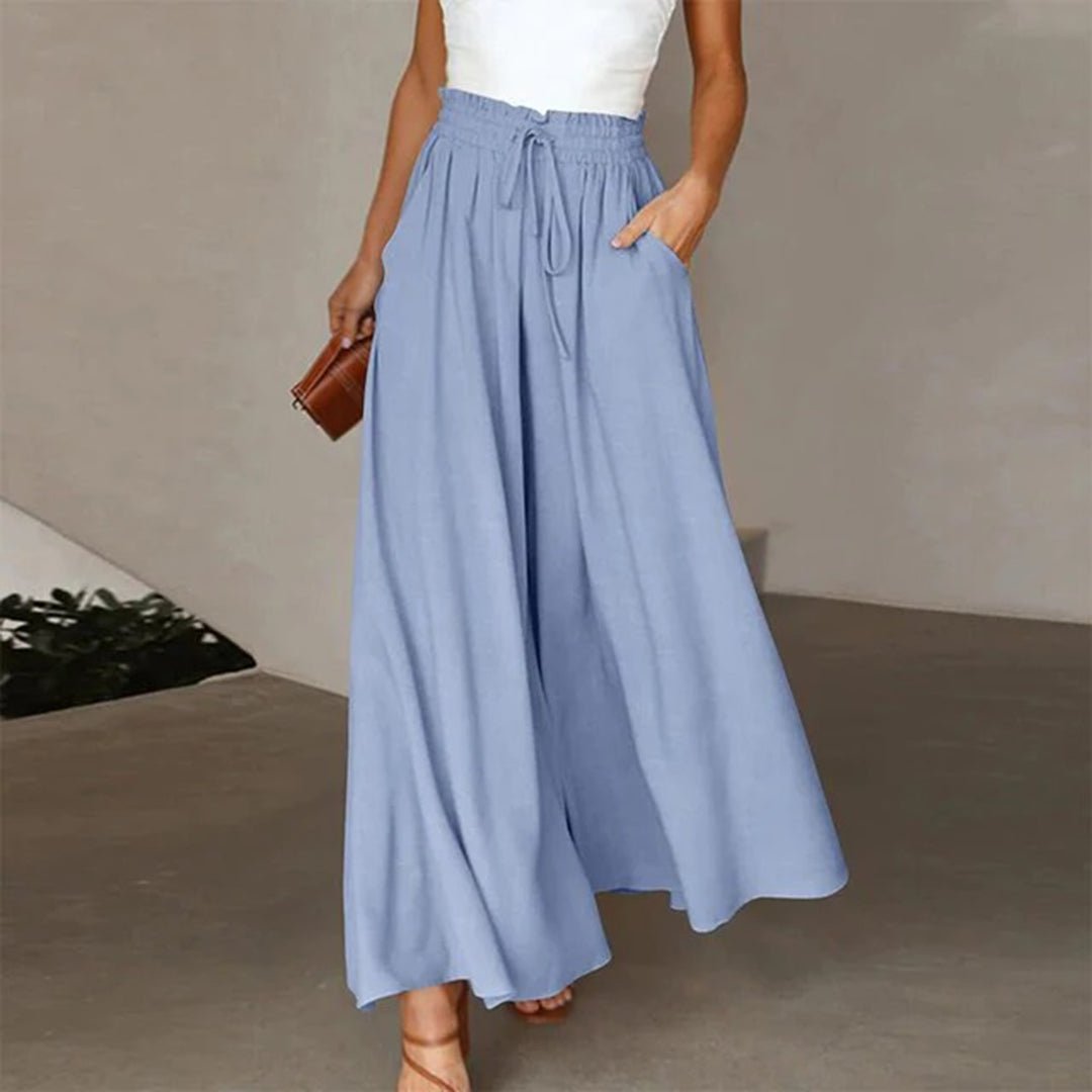 Women's High-Waist Linen Wide Leg Pants With Drawstring and Pockets