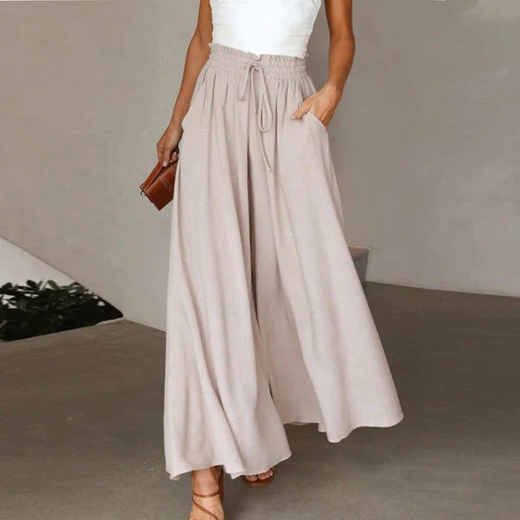 Women's High-Waist Linen Wide Leg Pants With Drawstring and Pockets