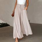 Women's High-Waist Linen Wide Leg Pants With Drawstring and Pockets