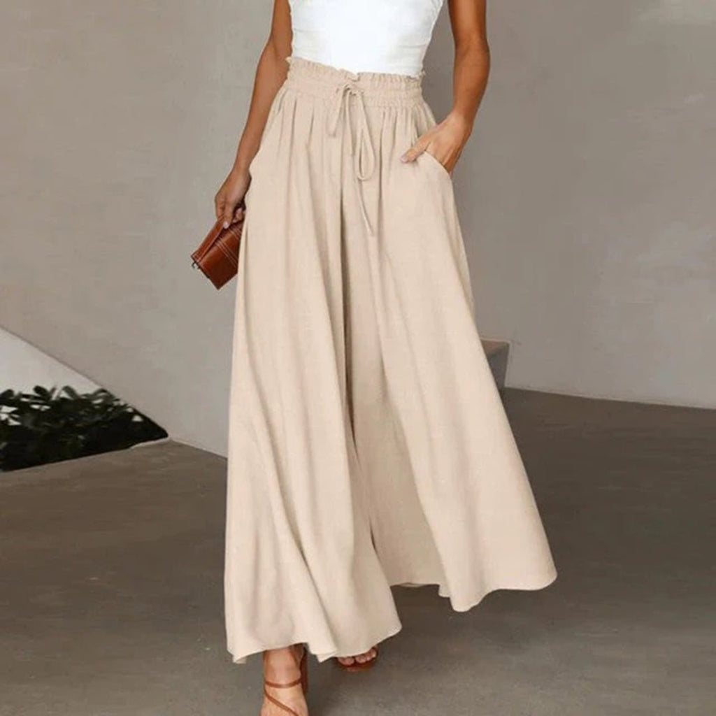 Women's High-Waist Linen Wide Leg Pants With Drawstring and Pockets