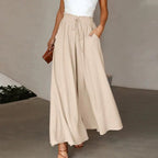 Women's High-Waist Linen Wide Leg Pants With Drawstring and Pockets
