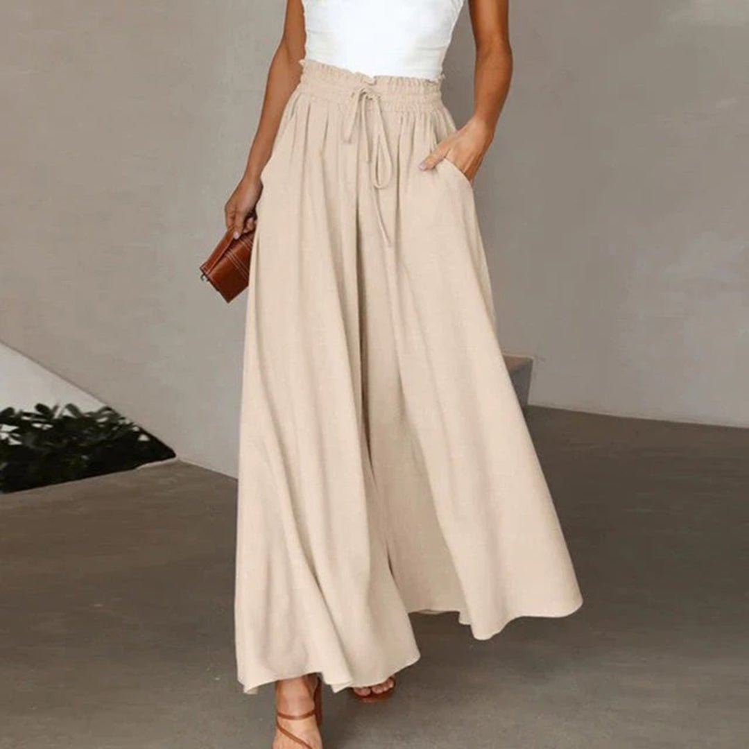 Women's High-Waist Linen Wide Leg Pants With Drawstring and Pockets