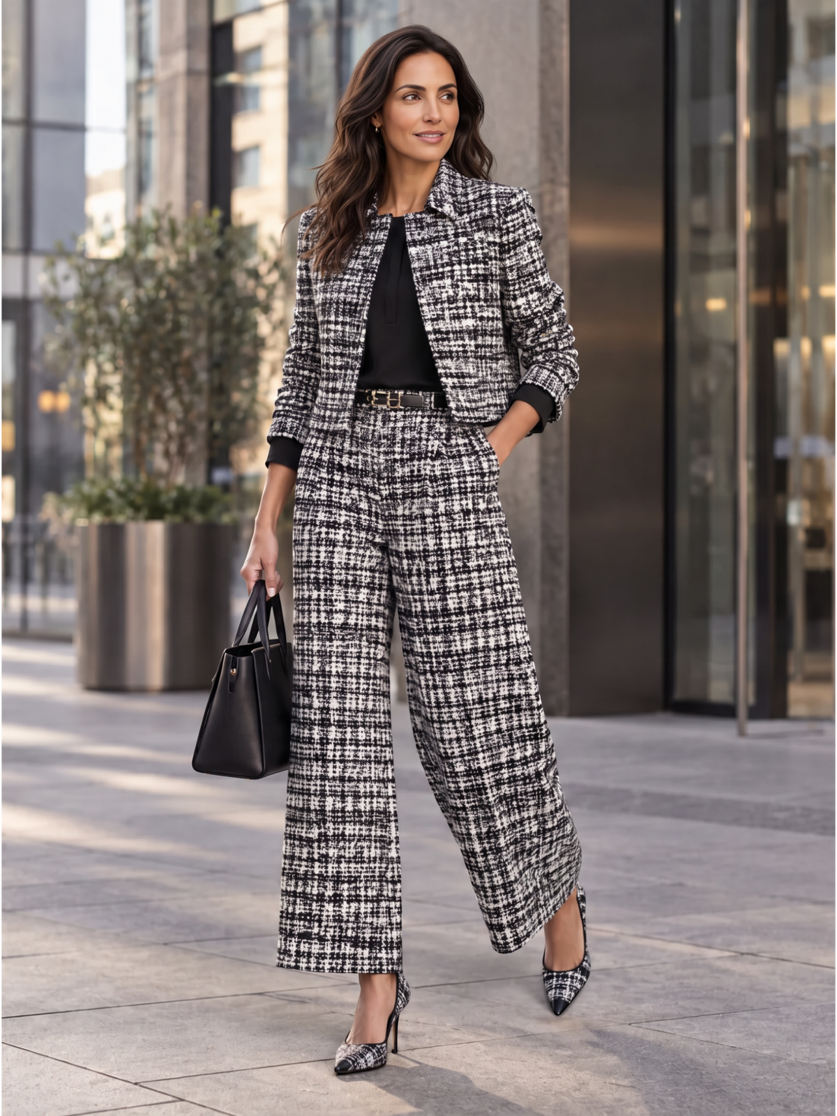 Women’s Checked Wide-Leg Trouser Set