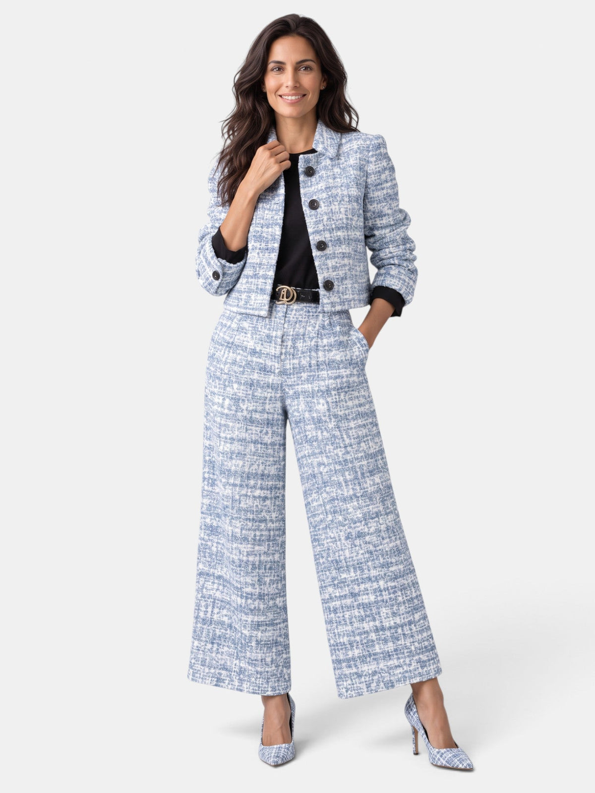 Women’s Checked Wide-Leg Trouser Set