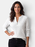 Damen-Strickjacke mit Zopfmuster und Reißverschluss