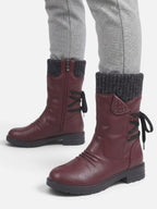 Women's Mid-Calf Boots Leather with Mesh Turn-Up Side Zip