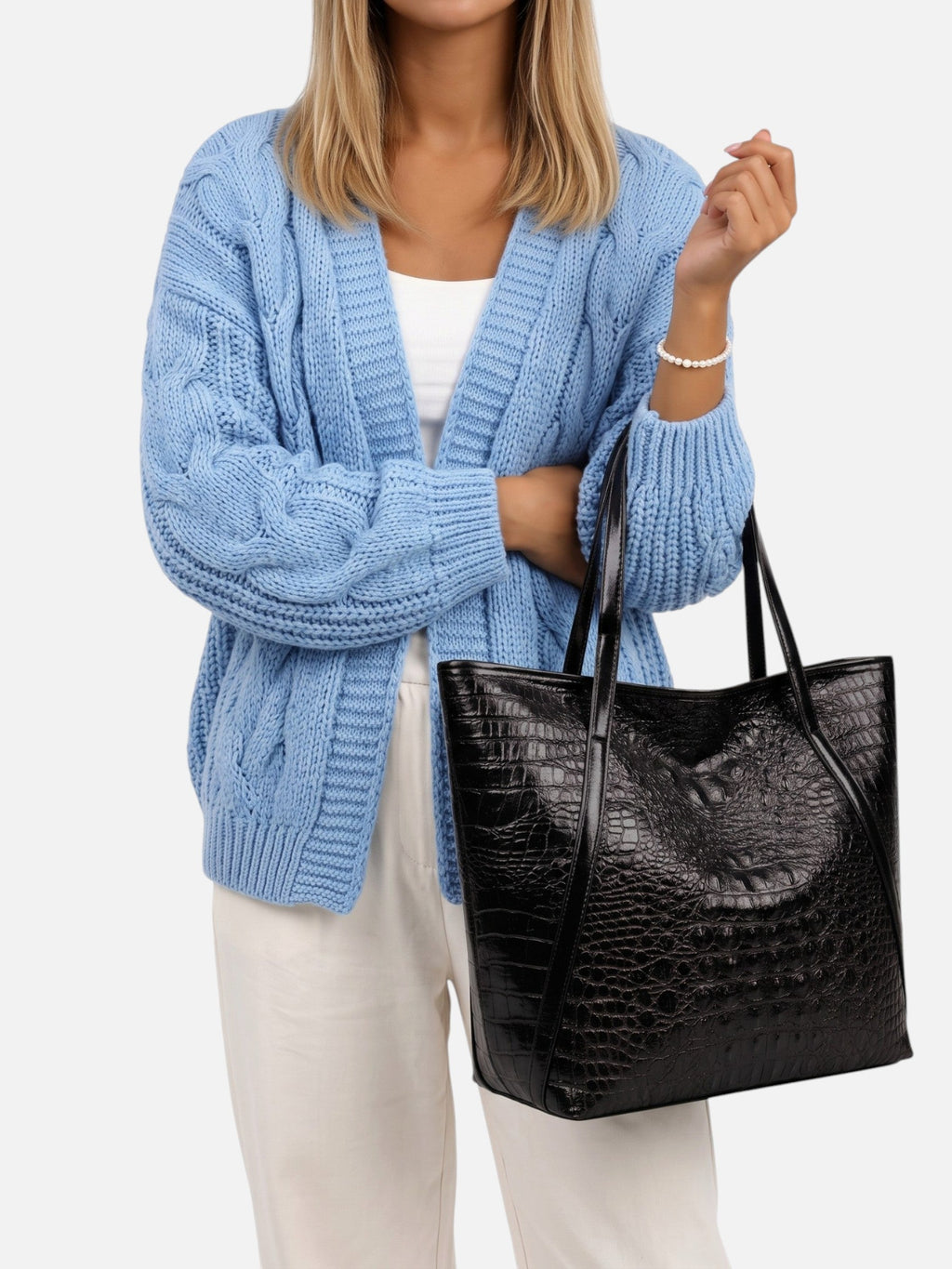 Women's Croc-Effect Tote Bag, Shoulder Bag