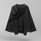 Women's Winter Cape Coat with Asymmetric Design and Draped Fit - Dark Gray
