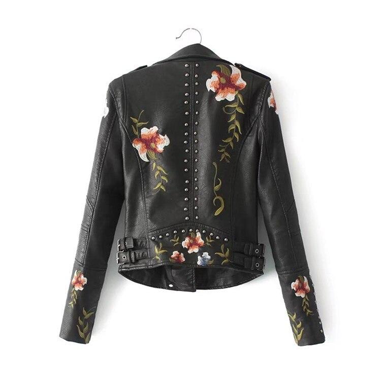 Elegante Lederjacke für Damen mit Blumenstickerei