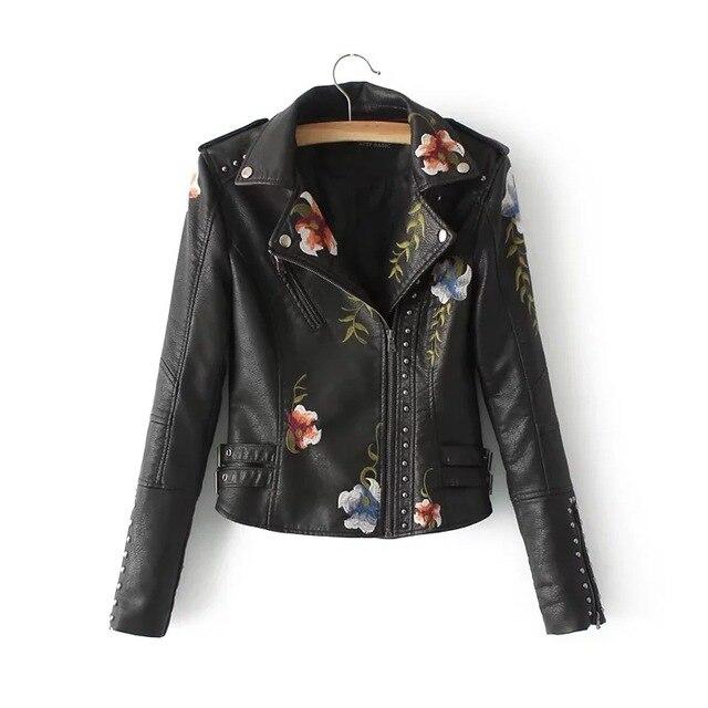 Elegante Lederjacke für Damen mit Blumenstickerei