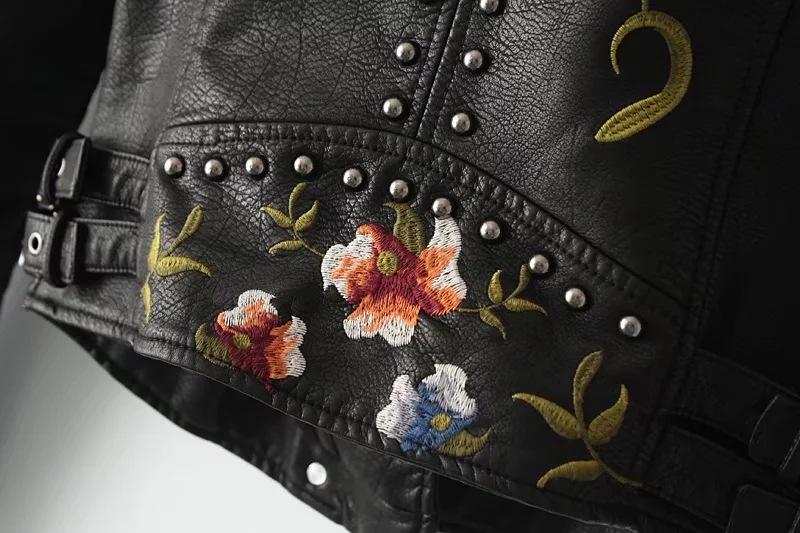 Elegante Lederjacke für Damen mit Blumenstickerei