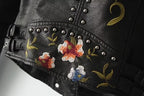 Elegante Lederjacke für Damen mit Blumenstickerei