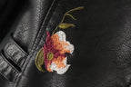 Elegante Lederjacke für Damen mit Blumenstickerei