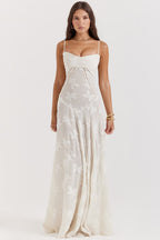 Lace Maxi Dress with Shimmering Fabric | Perfect for Autumn - White