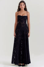 Lace Maxi Dress with Shimmering Fabric | Perfect for Autumn - Black