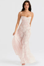 Lace Maxi Dress with Shimmering Fabric | Perfect for Autumn - Pink