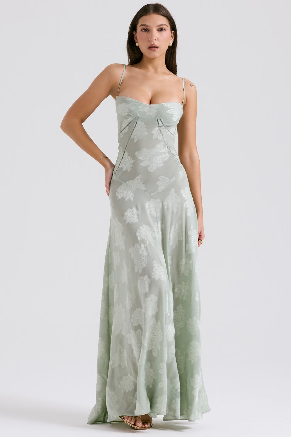 Lace Maxi Dress with Shimmering Fabric | Perfect for Autumn - Sage Green