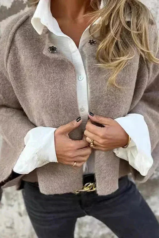 Women's Short Spring Jacket with Flared Sleeves - Beige