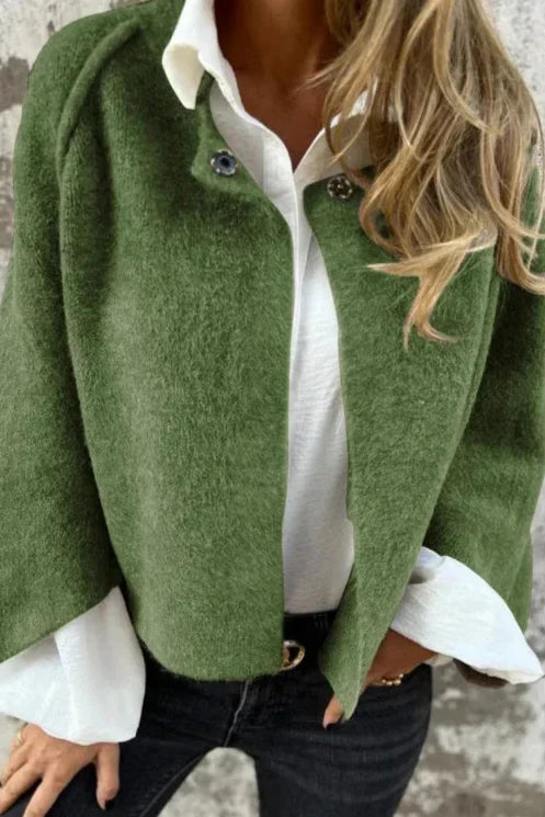 Women's Short Spring Jacket with Flared Sleeves - Green