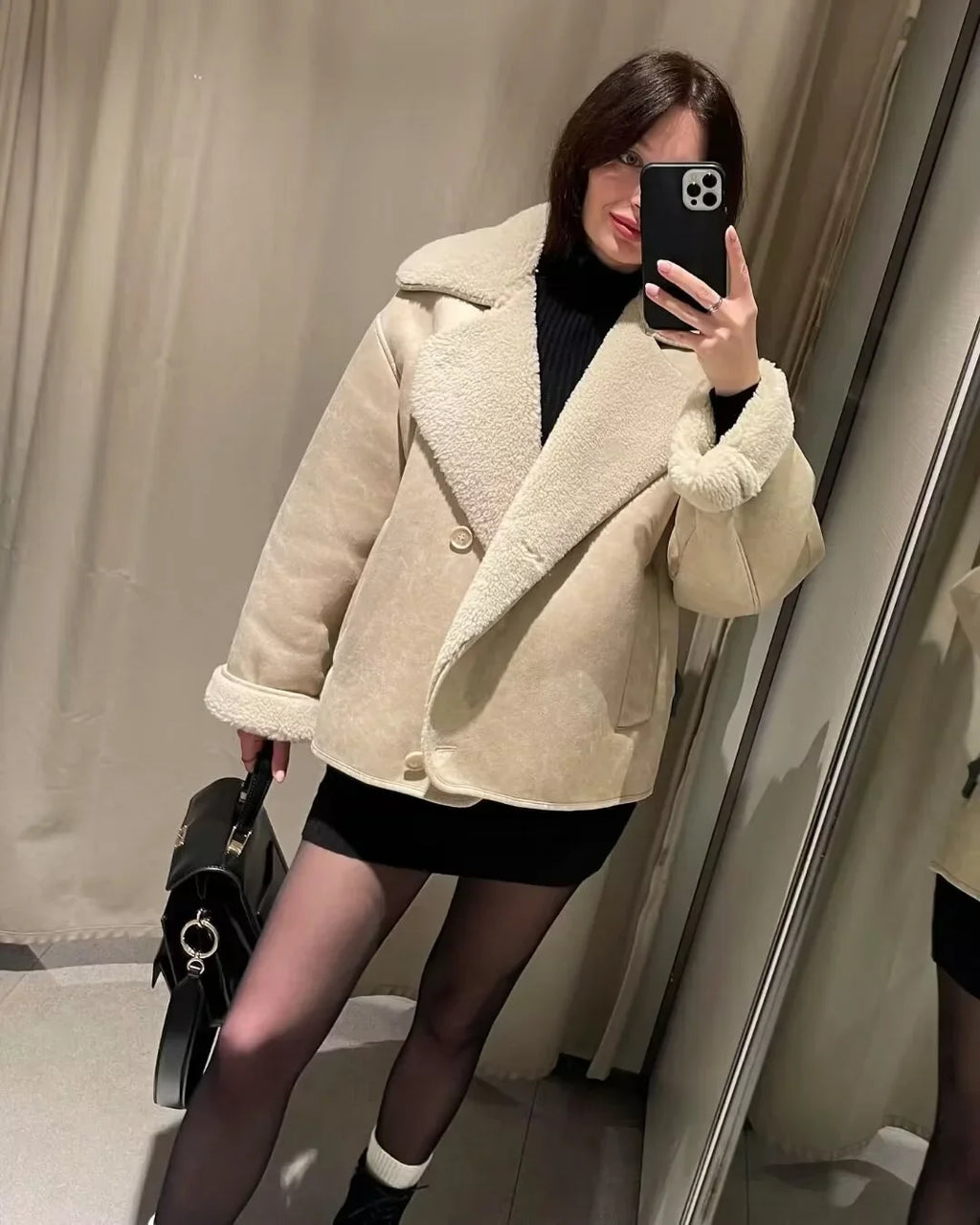 Zweireihige Wildlederjacke mit steigendem Revers für Damen