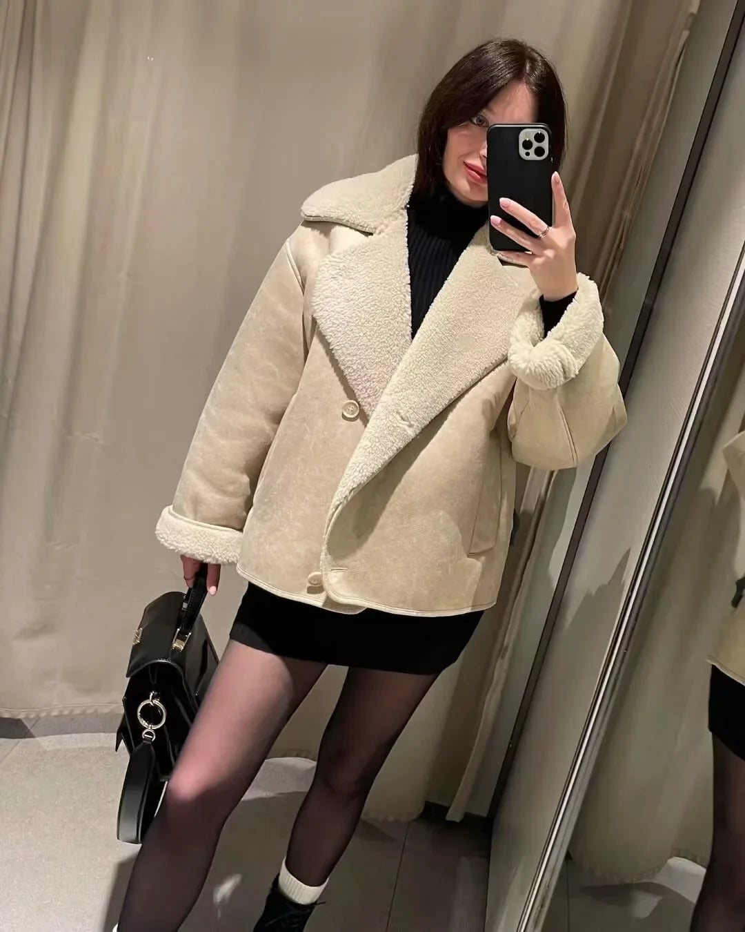 Zweireihige Wildlederjacke mit steigendem Revers für Damen