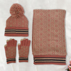 3-teiliges, warmes Winterset aus Strick für Damen
