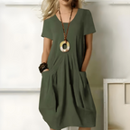 Women's Dress with Crew Neck and Relaxed Cut for Tummy Coverage - Green