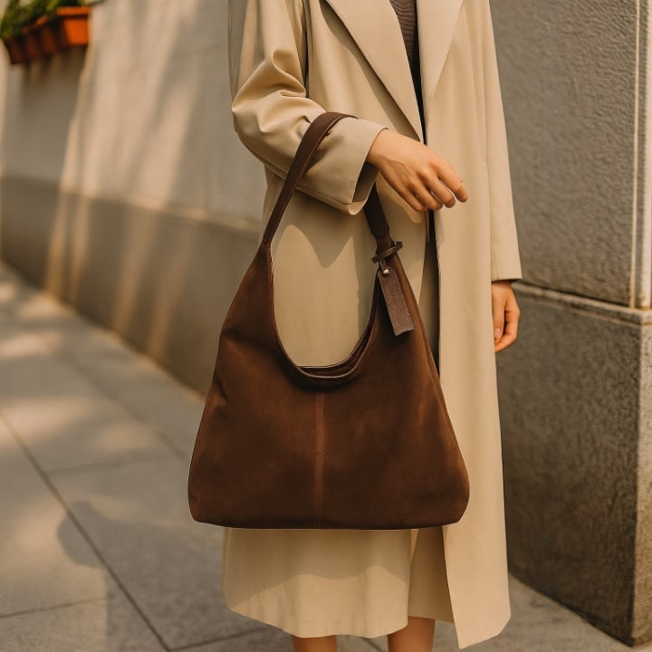 Damen-Schultertasche aus Wildleder im Vintage-Stil
