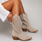 Women's orthopedic ankle boots in western style with suede look and heel