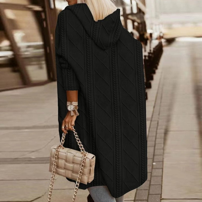 Women's Long Knit Cardigan | Hooded Open Front