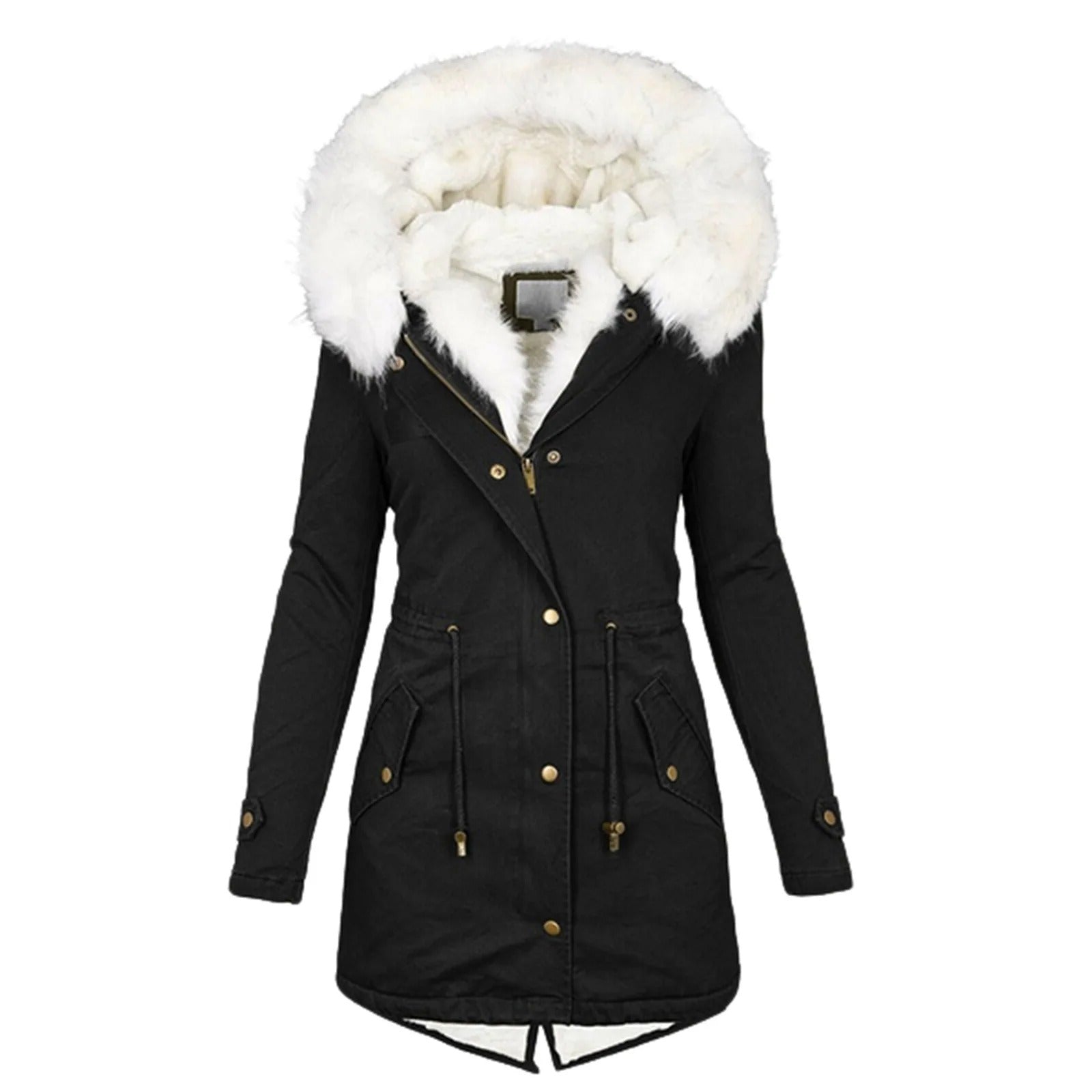 Elegante Damen-Steppjacke mit Kapuze und weißem Kragen
