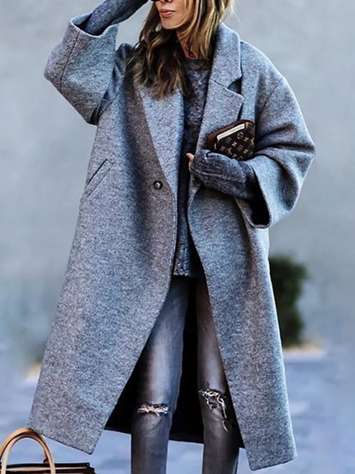 Timeless Women's Wool Coat with Lapel Collar and Button Closure | Perfect for Winter - Gray