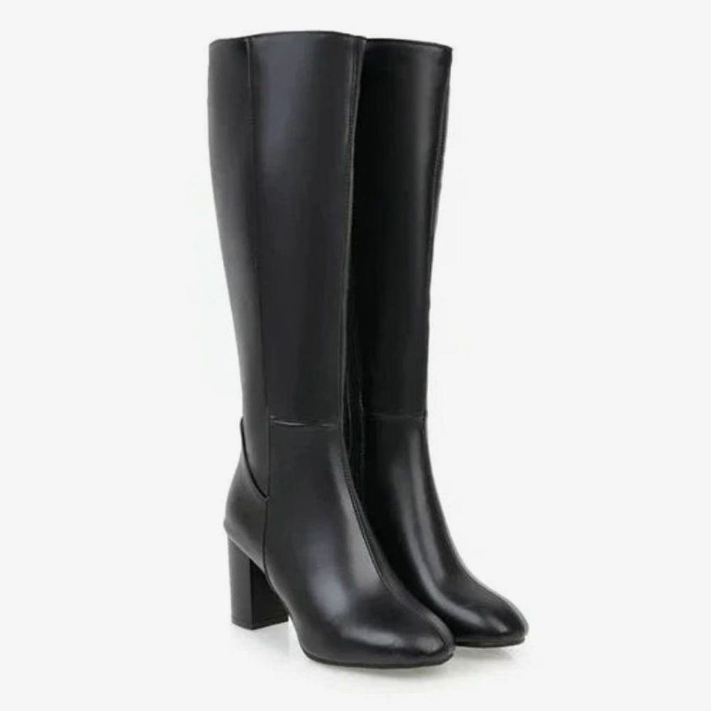 Kniehohe Damenstiefel mit Blockabsatz und seitlichem Reißverschluss