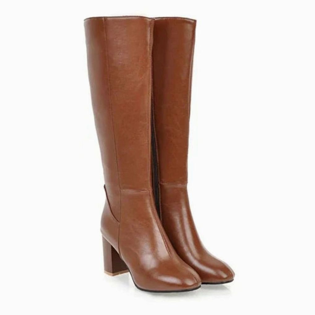 Kniehohe Damenstiefel mit Blockabsatz und seitlichem Reißverschluss